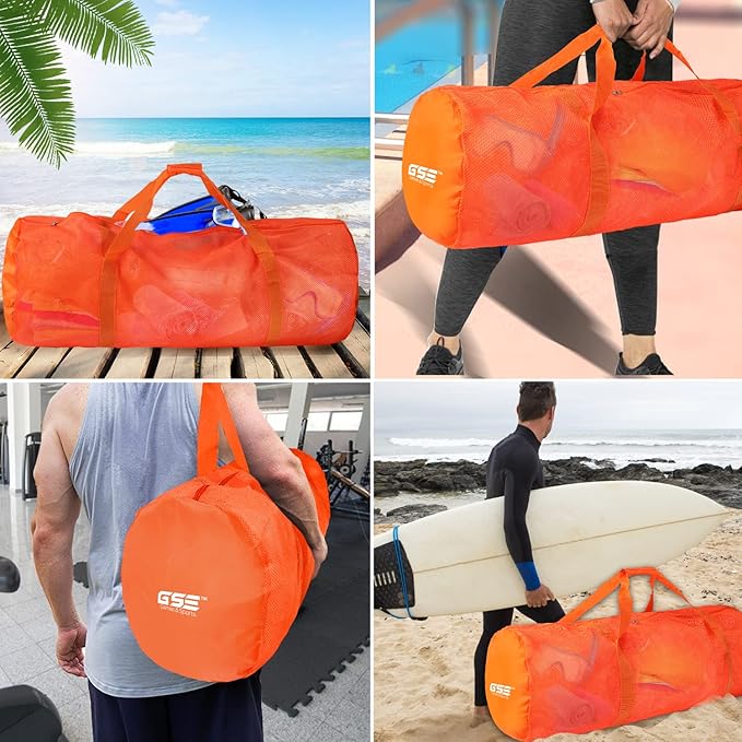 Orange Heavy-Duty Large Mesh Sports Duffle Bag, Dry Bag, Diving Equipment Scuba Bag with Zipper. Great for Gym Workout, Sport Balls Storage, Scuba Gear, Snorkeling, Water Sports and Travel
