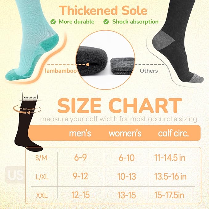 Merino Wool Compression Socks for Women Men, 15-20 mmHg Knee High Socks for Flying, Travel, Running
