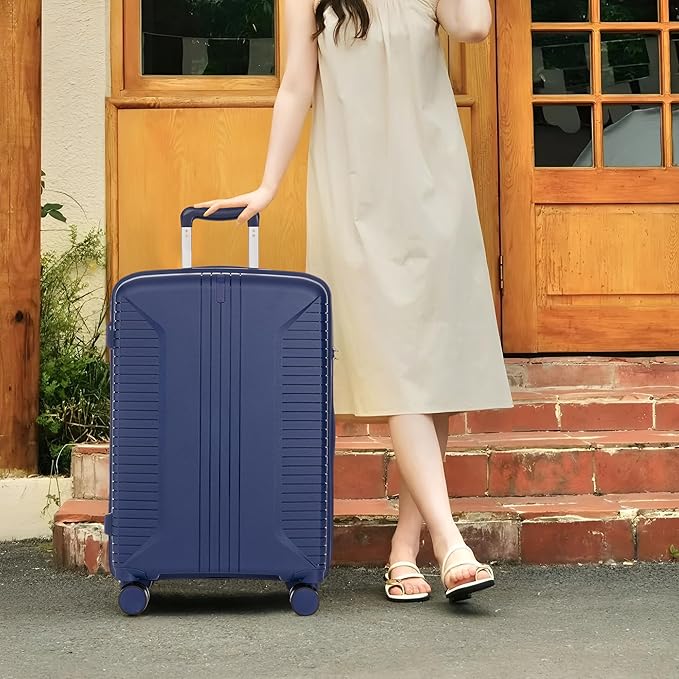 Campfun 3 Piece Luggage Sets, PP Suitcase Set with Double Spinner Wheels Hang Hook, Durable Carry On Luggage with Combination Lock, 20/24/28 inch, Blue