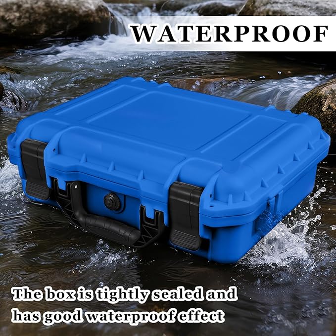 1 Pcs 8.5 x 6.5 x 3.7 Inch Waterproof Hard Case with DIY Customizable Foam Insert Portable Protective Case with Knife for Camera Drones Equipments Tools Test Instruments(Blue)