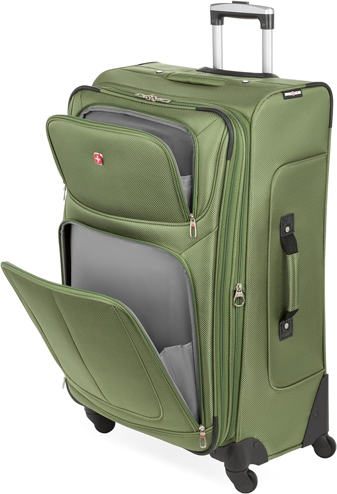SwissGear Sion Softside Expandable Luggage with Spinner Wheels, Evergreen, Checked-Large 29-Inch