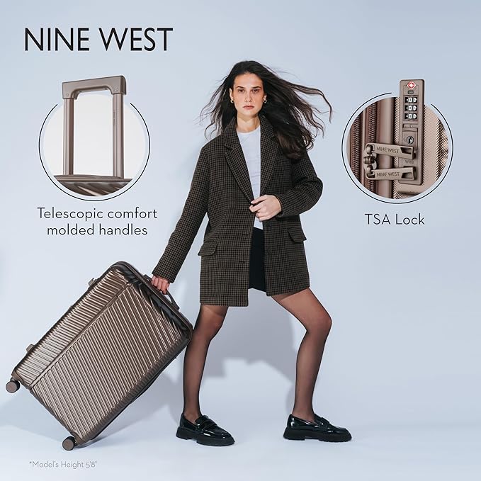Nine West Zion 28 Inch Hardshell Spinner, Large Expandable Checked Luggage, Extra Capacity Suitcase for Extended Travel Chocolate Martini