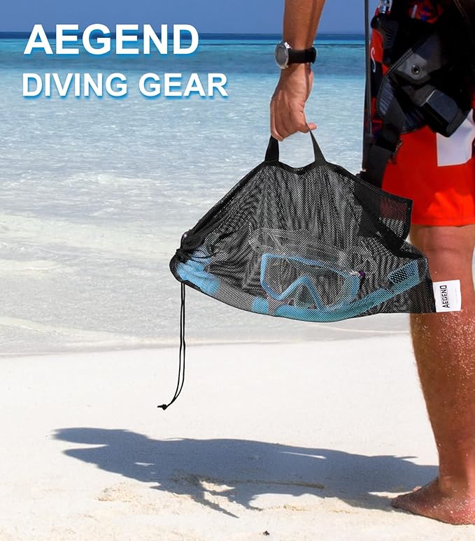Aegend Snorkeling Gear for Adults Youth Kids, Dry Snorkel Set Panoramic View Enhanced Anti-Leak and Anti-Fog Technology, Adjustable Strap for Snorkeling Scuba Diving Swimming with Mesh Bag