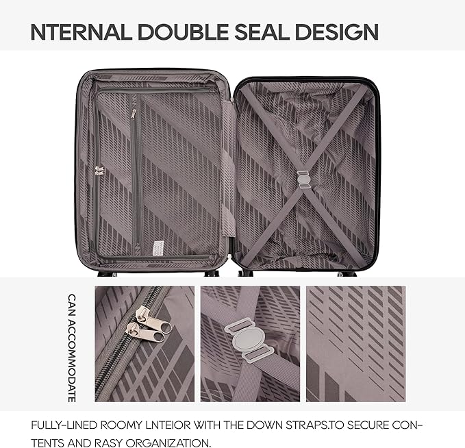 GinzaTravel 3-piece expandable luggage sets with Spinner Wheels, ABS hardshell Suitcase with TSA Lock,Large Luggage for Family Travel & carry on 20/24/28,Grey color