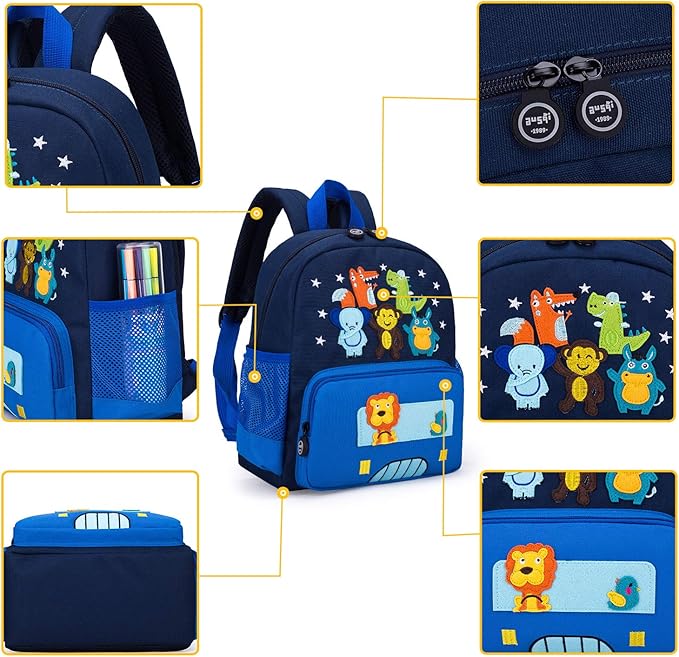 willikiva Cute Zoo Little 3d Backpack Kids Backpack for Boys and Girls Toddler Backpack Waterproof Preschool(Blue)