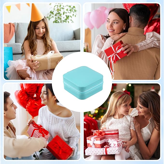 12 Pack Small Jewelry Boxes for Travel, Blue PU Leather Mini Jewelry Organizer Case with Removable Dividers, Bridesmaid Proposal Gifts for Women