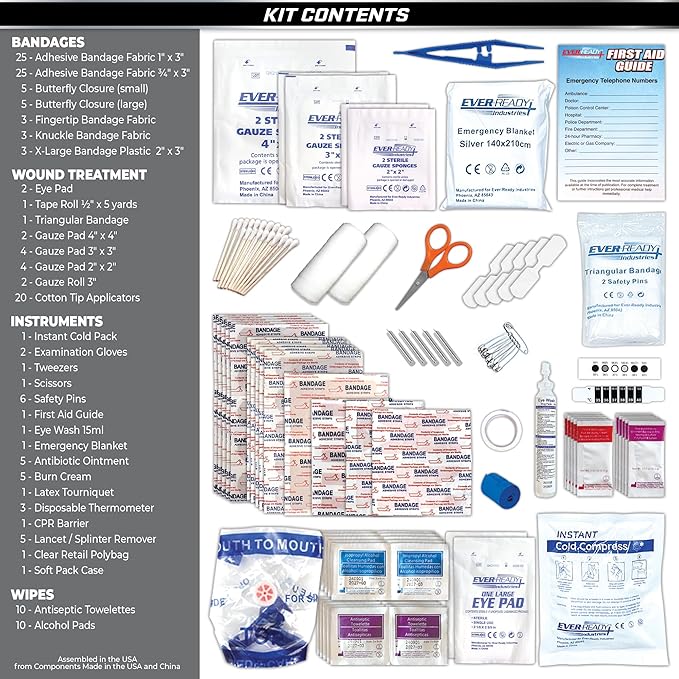 Rapid Care First Aid 160-Piece All-Purpose First Aid Kit for Home, Office & Car – Compact Color Coded Emergency Preparedness Kit with CPR Barrier, Emergency Blanket, Ice Pack & Other Essentials