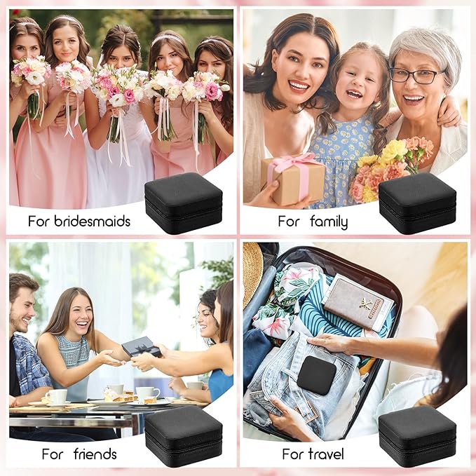 Taiyin 6 Pcs Travel Jewelry Case Box Bridesmaid Gifts Bulk Travel Jewelry Cases Boxes Small Jewels Organizers Mini Accessories Ornaments Storage for Women Girls Wedding Gifts (Black)