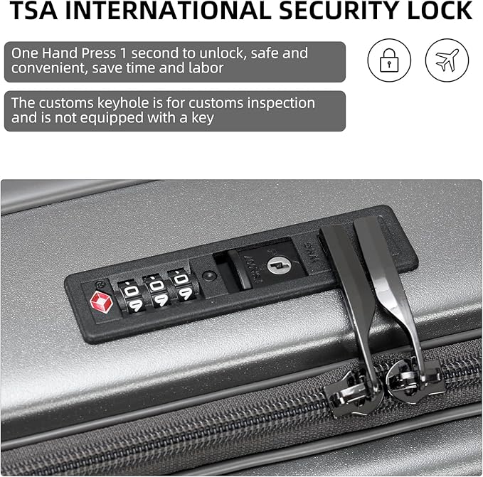 Premium Carry On Luggage, 20 Inch Top Opening Aluminum Frame Lightweight Airline Approved ABS+PC Hard Shell Suitcases with Silent Wheels, TSA Lock, Front Pocket and Wet-dry Separated Six-piece Set