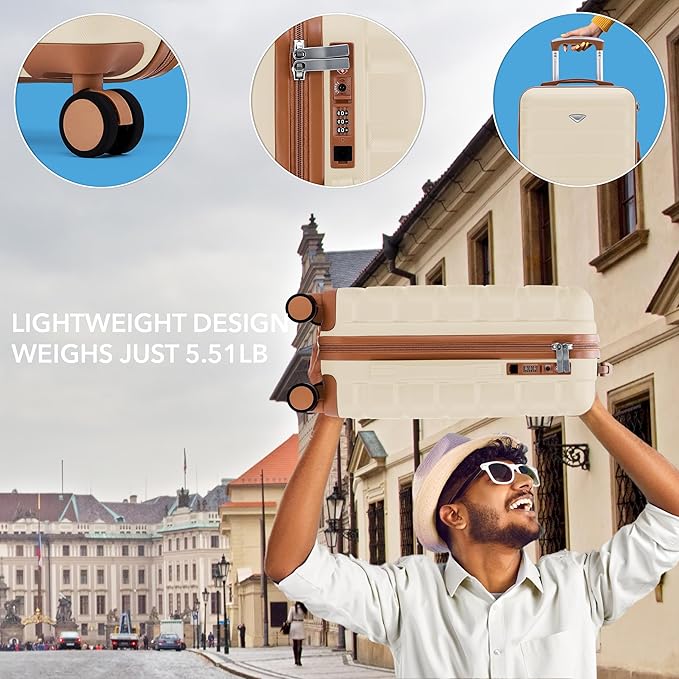Flight Knight 22x14x9" Carry On Suitcase Hardside TSA Lock USB C Port Lightweight Luggage Silent Double Spinner Wheels Maximum Overhead Carry-On Bag For American & United Approved Airlines