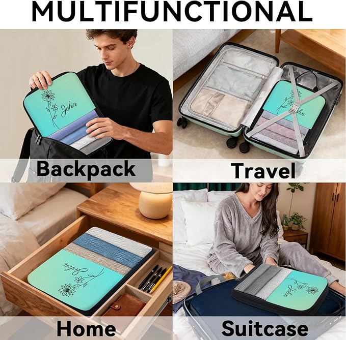 Custom 6 Set Compression Packing Cubes with Name Personalized Compressible Expandable Packing Organizers Luggage Carry On Suitcase Bags Travel Accessories Gifts, December Flower