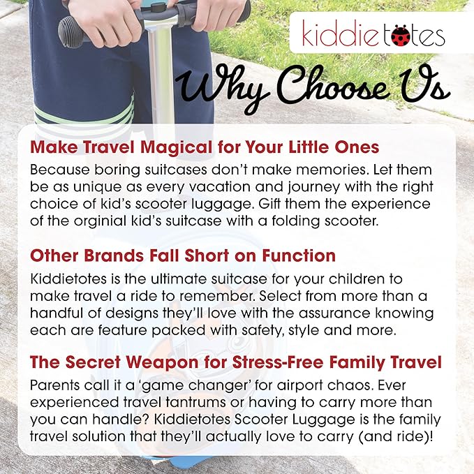 KIDDIETOTES Hardshell Kids Suitcase Scooter - Airline Approved Suitcase with Scooter - Foldable with LED Light-Up Wheels