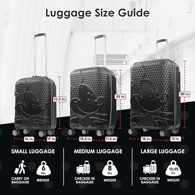 FUL Disney Mickey Mouse 22 Inch Carry On Luggage, Hardshell Rolling Suitcase with Spinner Wheels, Black