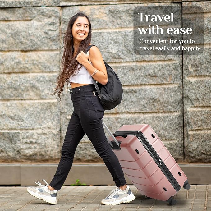 OLIXIS 21 Inch Carry-On Luggage, Hardside Suitcase with Spinner Wheels, Lightweight ABS Hard Shell Travel Luggage, TSA Approved Lock, Expandable Small Suitcase for Business & Travel–Pink