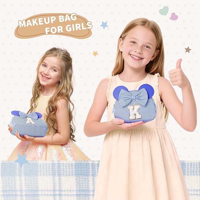 Initial Travel Makeup Bag for Girls | Cosmetic Bags | Kids Teen Girl Gifts | Birthday Gifts for Girls | Travel Makeup Bag | 6 7 8 9 10 11 12 13 Years Old Girl Gift - Blue A