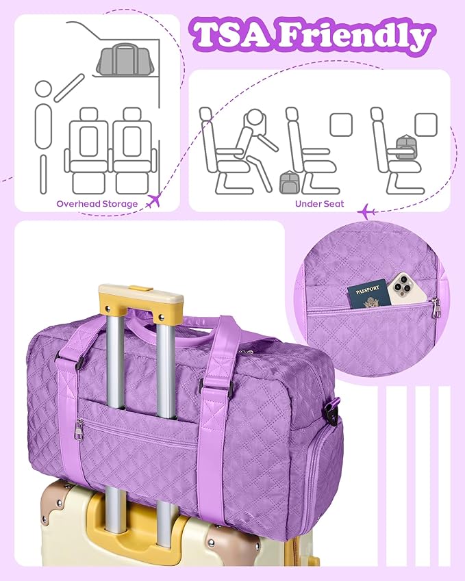 Initial Travel Duffle Bag Women Girls Christmas Gift: Personalized Weekender bags, Dance Cheer bag Sports for Girl, Kid Gymnastics Bags, Birthday Gifts for Women Kids Teens