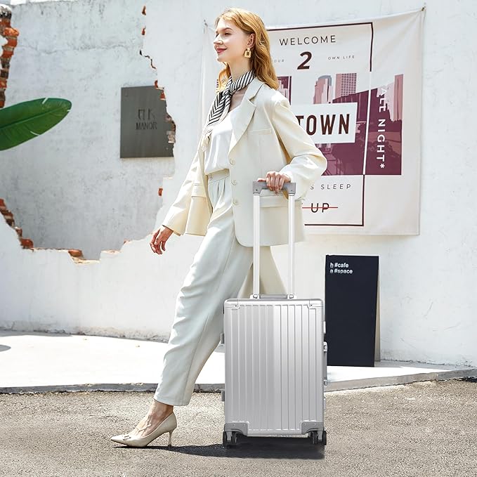 All Aluminum Carry On Luggage 22x14x9 Airline Approved,Hard Shell Carry On Luggage, Zipperless Luggage Aluminum Suitcase Luggage (sliver, 20inch)