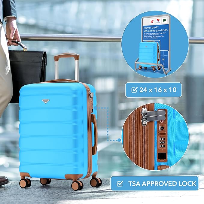 Flight Knight 24x16x10 Expandable Carry On Suitcase Hardside TSA Lock USB C Lightweight Luggage Silent Double Spinner Wheels Maximum Overhead Carry-On Bag For Virgin & South West Approved Airlines