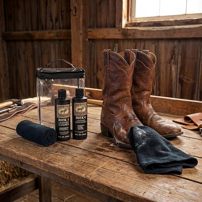 Complete Leather Care Kit | Leather Cleaner, Conditioner, 2 Cloths | Bick 1 & Bick 4 | Won't Darken Leather | Made in the USA | Non-Toxic, Family Safe | For Shoes, Bags, Furniture, All Leather