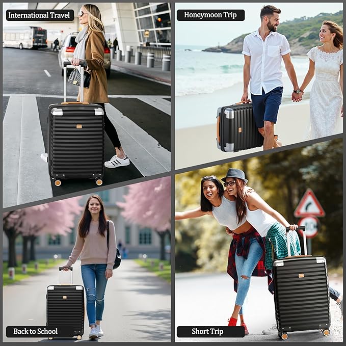 Joyway Carry On Luggage, 20 IN Suitcase Hardside Checked with TSA Lock (Black, 20'')