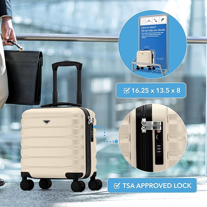 Flight Knight Carry On Suitcase 16.25x13.5x8 Hardside TSA Lock & USB Port Lightweight Luggage Silent Double Spinner Wheels Maximum Underseat Carry-On Bag For Virgin & South West Approved Airlines