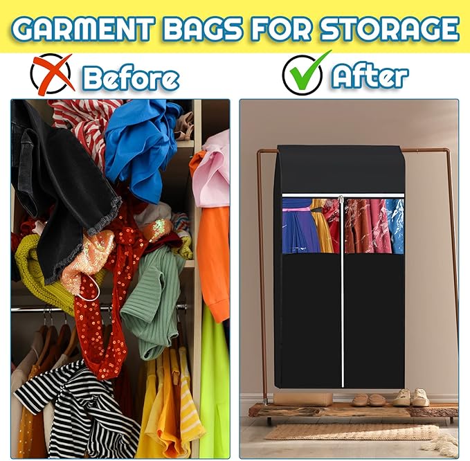 Amylove 4 Pcs 43'' Garment Bags for Hanging with Zippers Hanging Clothes Storage Garment Rack Cover Sealed Dust Cover Wardrobe Clothing Organizer for Suit Coat