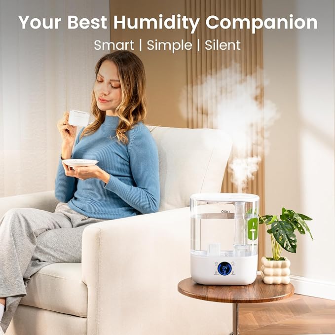 COMHOMA Smart Humidifiers for Bedroom, 5L Top Fill Supersized Humidifier Essential Oil Diffuser for Baby & Plants, 3 adjustable Mist with 28dB Quiet, Touch/APP/7-color Nightlight, 36H Runtime, White
