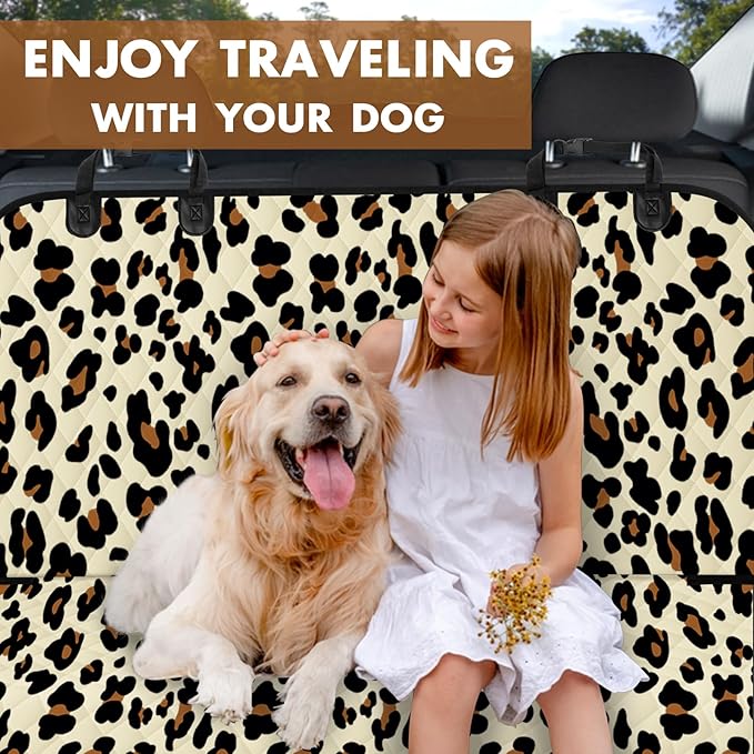 Backseat Cover for Dogs, Waterproof and Non-Slip Pet Bench Seat Covers, Car Seat Protector for Back Seat, Universal Size Rear Car Seat Cover Fits Cars, Trucks and SUVs, L-Leopard&Black