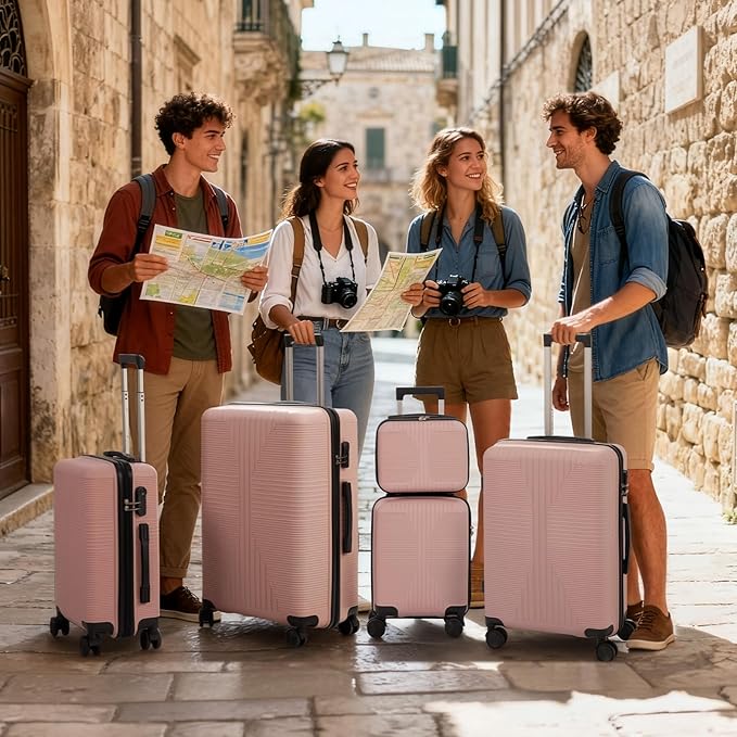 Karl home Luggage Sets 5 Piece, PP Hard Case Suitcase Set with Built-in Lock Spinner Wheels, Lightweight Durable Carry on Luggage for Business Travel - Rose Gold (12/16/20/24/28")