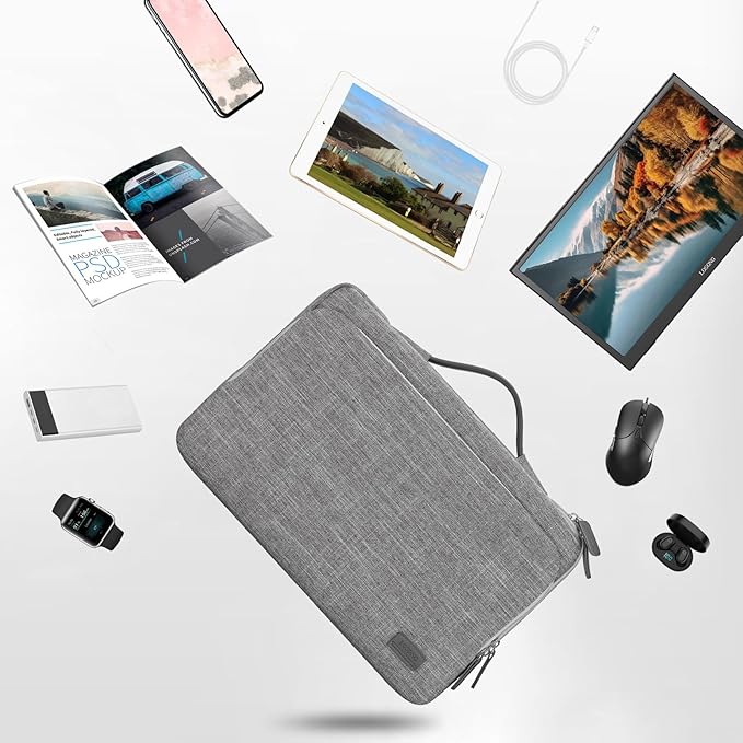 16.1/15.6 Inch Portable Monitor Case, 15.6 inch Laptop Protective Carrying Cover with PU Handle, Large Accessory Pocket and Water Resistant for Travel Monitor Bag Display Screen Sleeve, Gray