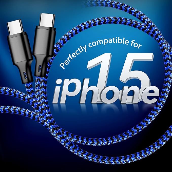 cugunu USB C to USB C Charger Cable, 3Pack 60W 10FT Type C Fast Charging Cord Compatible for iPhone 15/16/17/Pro/Max/Plus, iPad, MacBook-BlackBlue