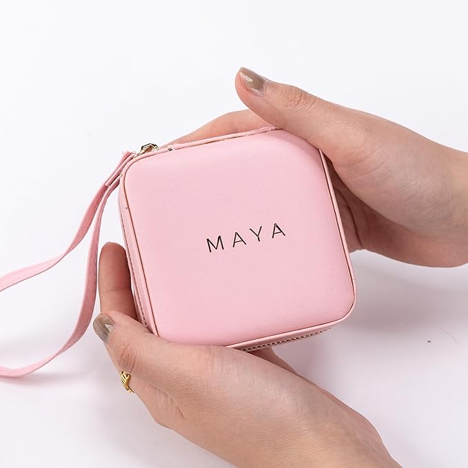 Angelina's Palace Personalized Jewelry Case with Name Engraved,Custom Leather Travel Jewelry Organizer Box for Rings,Earrings,Necklaces,Birthday Bridesmaid Gift For Women