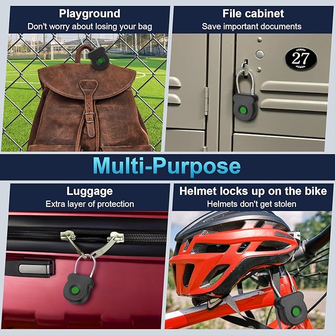Fingerprint Padlock Lock with Key Backup, Biometric Metal Keyless Thumbprint Lock, Waterproof, USB Rechargeable, for Gym Locker, School Locker, Luggage, Backpack, Suitcase