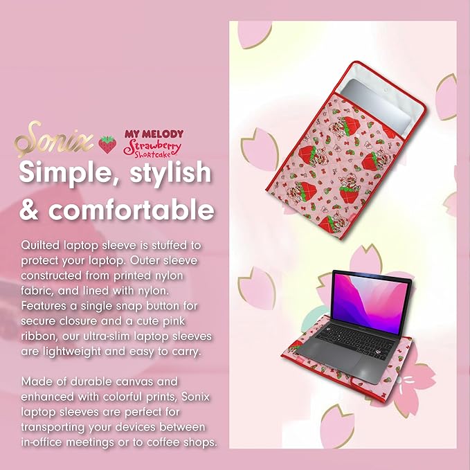 Sonix x Sanrio | Quilted Laptop Sleeve | 13-14 Inch, Quilted Soft Comfy Laptop Carrying Case, Computer Sleeve | My Melody x Strawberry Shortcake