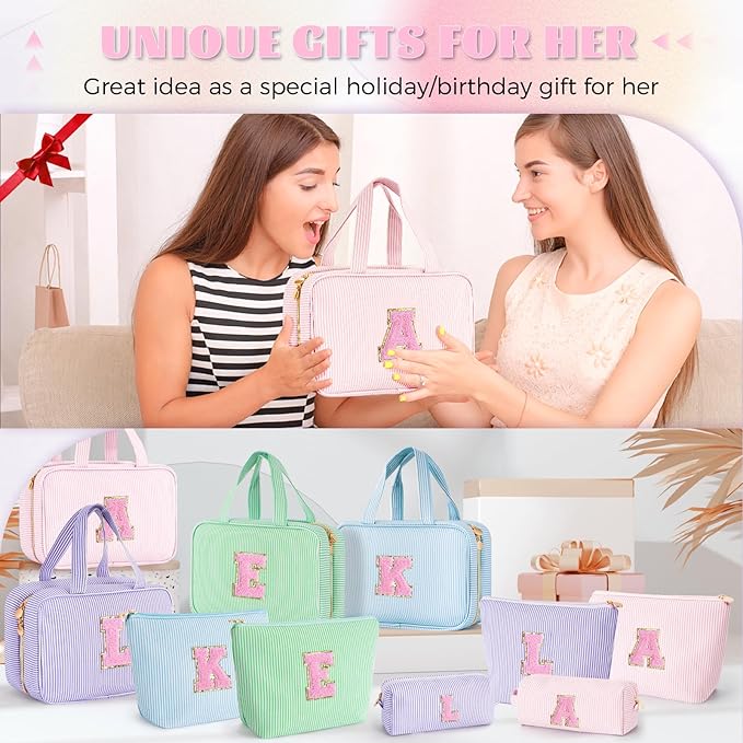 Initial Toiletry Bag Makeup Bag for Girls,Travel Cosmetic Bag with Small Makeup Brush Bag Personalized Wife Friend Gifts Makeup Birthday Gifts for Women Her - Pink R