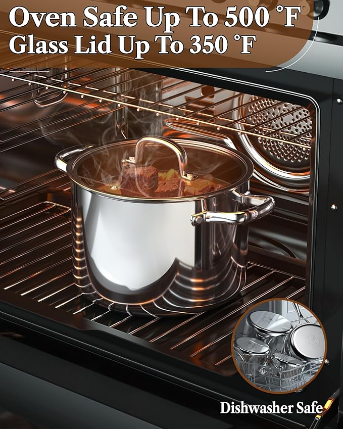 Cook N Home 7-Piece Tri-Ply Clad Stainless Steel Cookware Set, Pots and Pans Kitchen Set with Tempered Glass Lids, Induction-Ready, Dishwasher-Safe, Silver