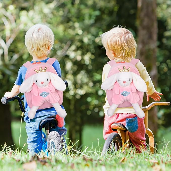 Small Rabbit Toddler Backpacks with Soft Bunny Dolls & Leash Preschool Backpack with Stuffed Animals for School Travel, 2 3 4 5 6 Year Old