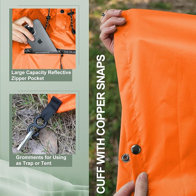 Andake Waterproof Rain Poncho for Adults Unisex,230T Ripstop Polyester,Raincoat Gear with Transparent Viewing Window Outdoors
