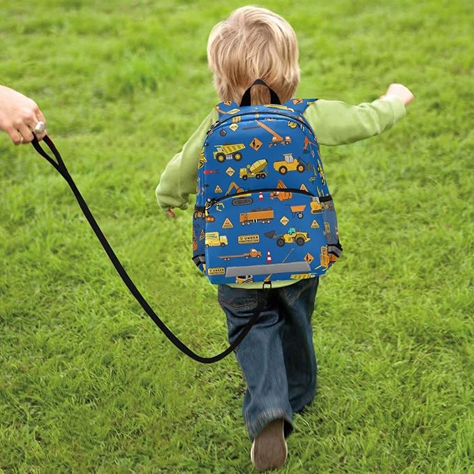Construction Kid's Toddler Backpack for Boys Girls Preschool Nursery with Safety Leash (01148)