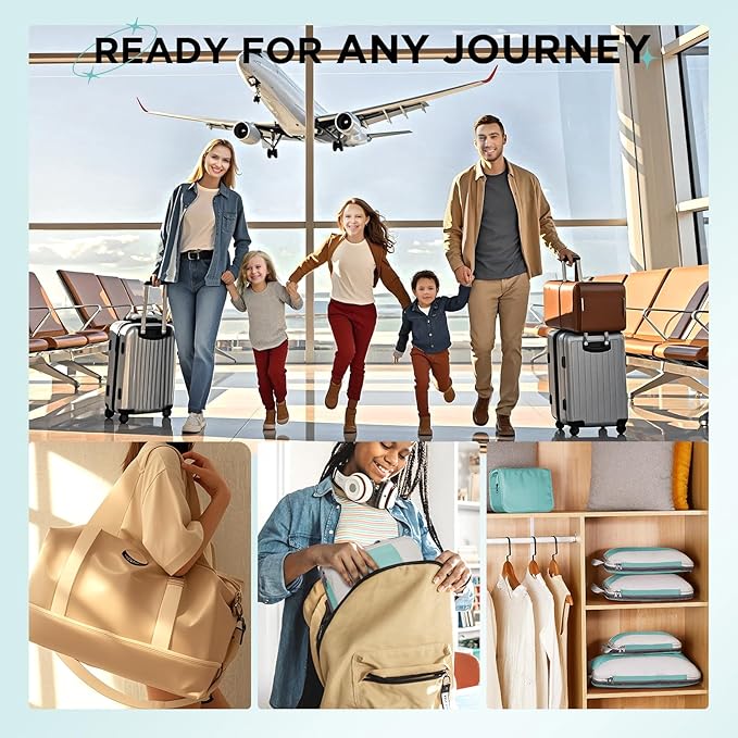 8 Set Compression Packing Cubes for Travel Essentials,Compressible Expandable Packing Cubes for Suitcase,OlarHike Luggage Organizer Bags for Travel,Handy Helper for Organizing Clothes(Cyan)