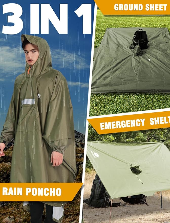 ANYOO Hooded Rain Poncho for Adults Waterproof Lightweight Rain Coat for Men Women Reusable Rain Jacket for Emergency Outdoor