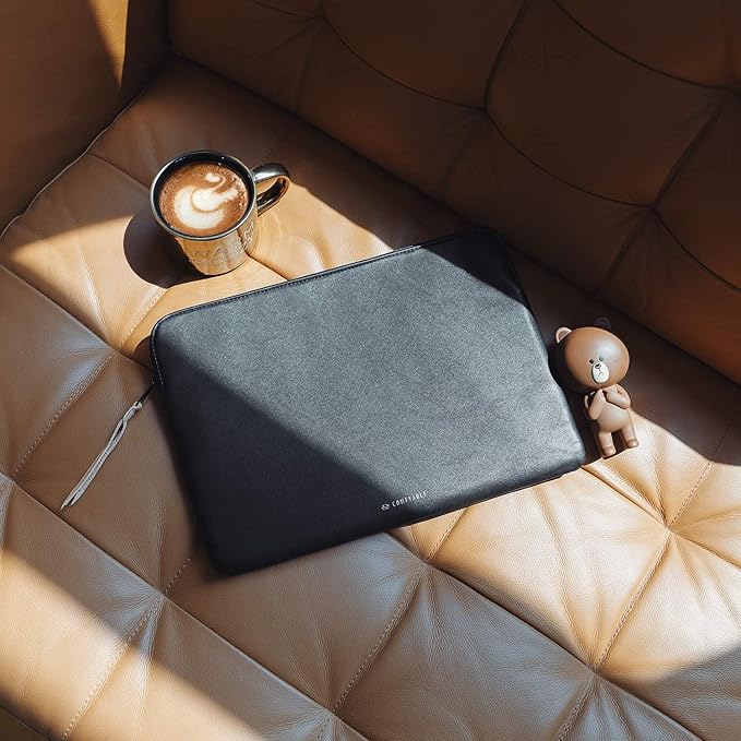 Comfyable Slim Protective Laptop Sleeve 14 Inch Snugly Compatible with MacBook Pro 14-inch M5 M4 M3 M2 M1 Pro/Max 2025, PU Leather Bag Waterproof Cover Notebook Computer Case for Mac, Black