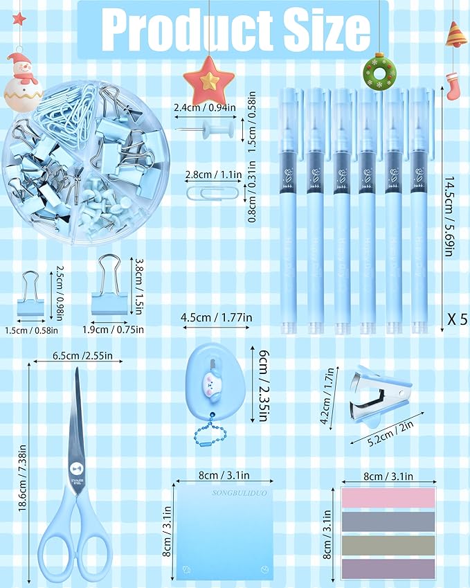 Blue Desk Accessories, 26Pcs Office Supplies and Desk Organizers, with Tape Dispenser, Stapler, Staple Remover, Ect, Christmas Gifts