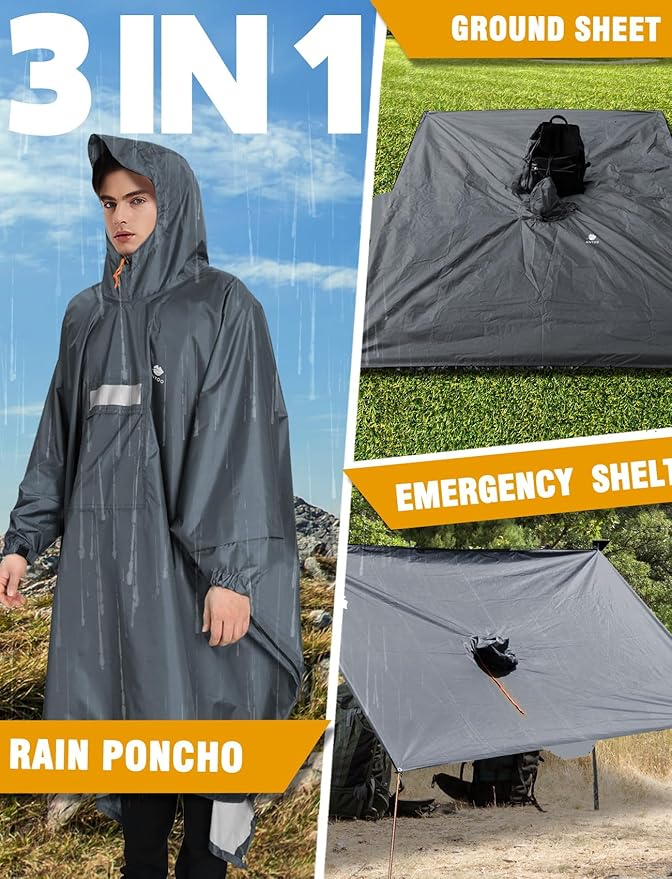 ANYOO Hooded Rain Poncho for Adults Waterproof Lightweight Rain Coat for Men Women Reusable Rain Jacket for Emergency Outdoor