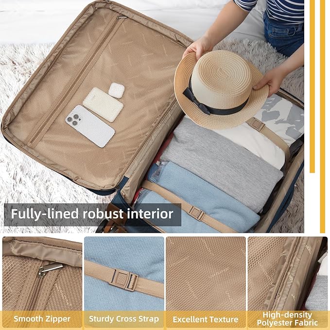 LARVENDER Luggage Sets 4 Piece, Softside Carry On Luggage Suitcase Set with 360° Spinner Wheels for Women Men(32/28/24/20) Navy Blue