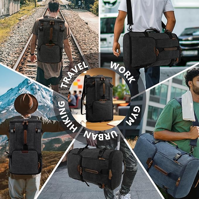 G-FAVOR Travel Backpack for Men, 40L Flight Approved Carry On Backpack, Water Resistant Canvas Weekender with 17.3" Laptop Sleeve, Convertible Duffel Bag for Airplane, Business & Travel