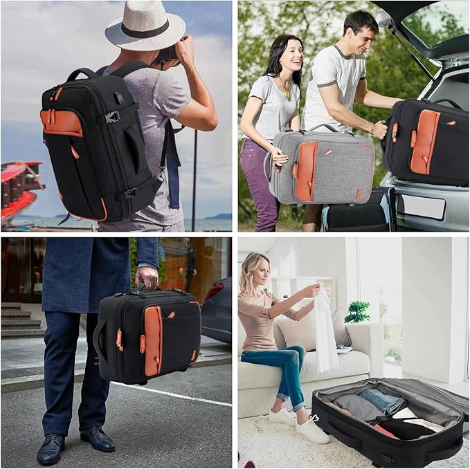 Lumesner Carry on Travel Backpacks, Extra Large 40L Flight Approved for Men & Women,Expandable Suitcase backpack (Black (Backpack With 4 Packing Cubes))
