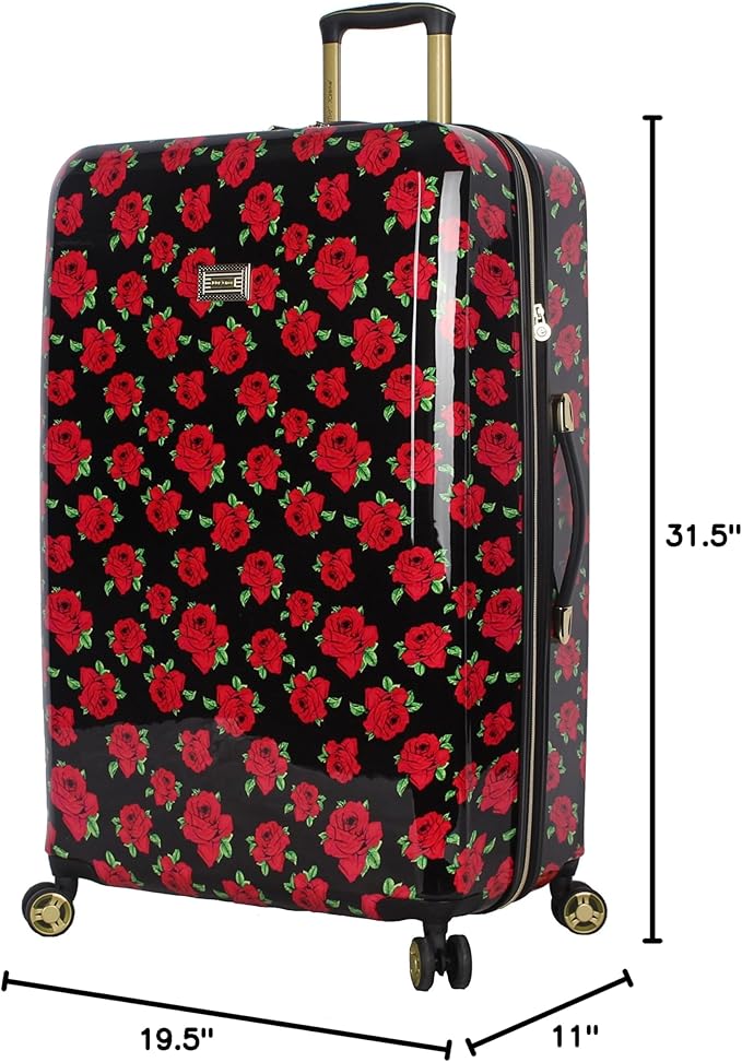 Betsey Johnson 30 Inch Checked Luggage Collection - Expandable Scratch Resistant (ABS + PC) Hardside Suitcase - Designer Lightweight Bag with 8-Rolling Spinner Wheels