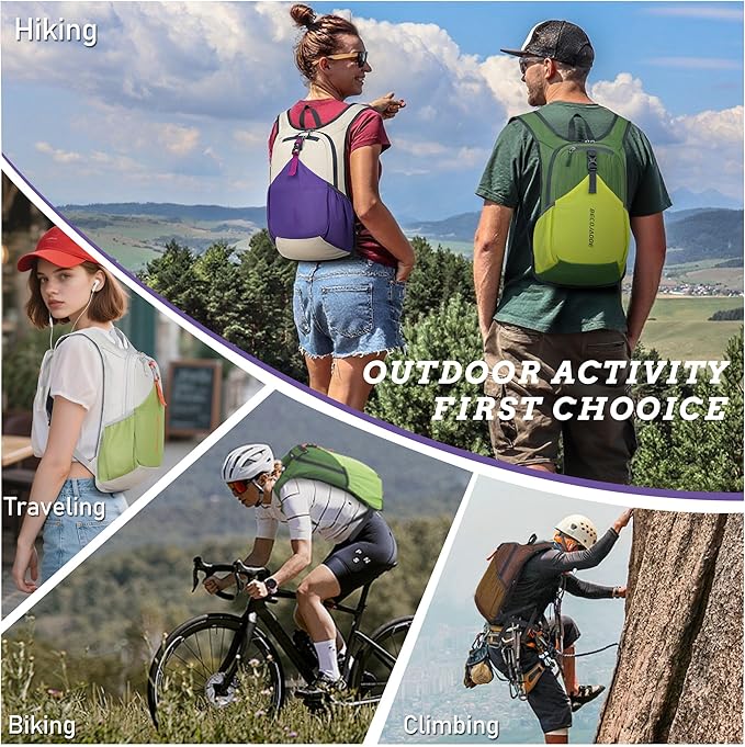 15L Small Hiking Backpack for Men Women Foldable Packable Back Pack Ultralight Hiking Daypack for Travel Camping Outdoor, Beige Green
