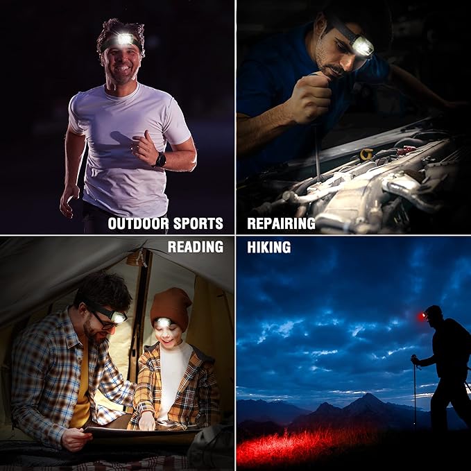 EverBrite Rechargeable Headlamp, LED Bright Motion Sensor Head Lamp Flashlight with 9 Modes, Adjustable Headlight for Adults with White Red Light, Water Resistant, Green, for Hiking, Running, Camping